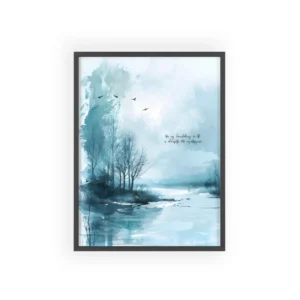Misty Lake with Bare Trees Framed Poster