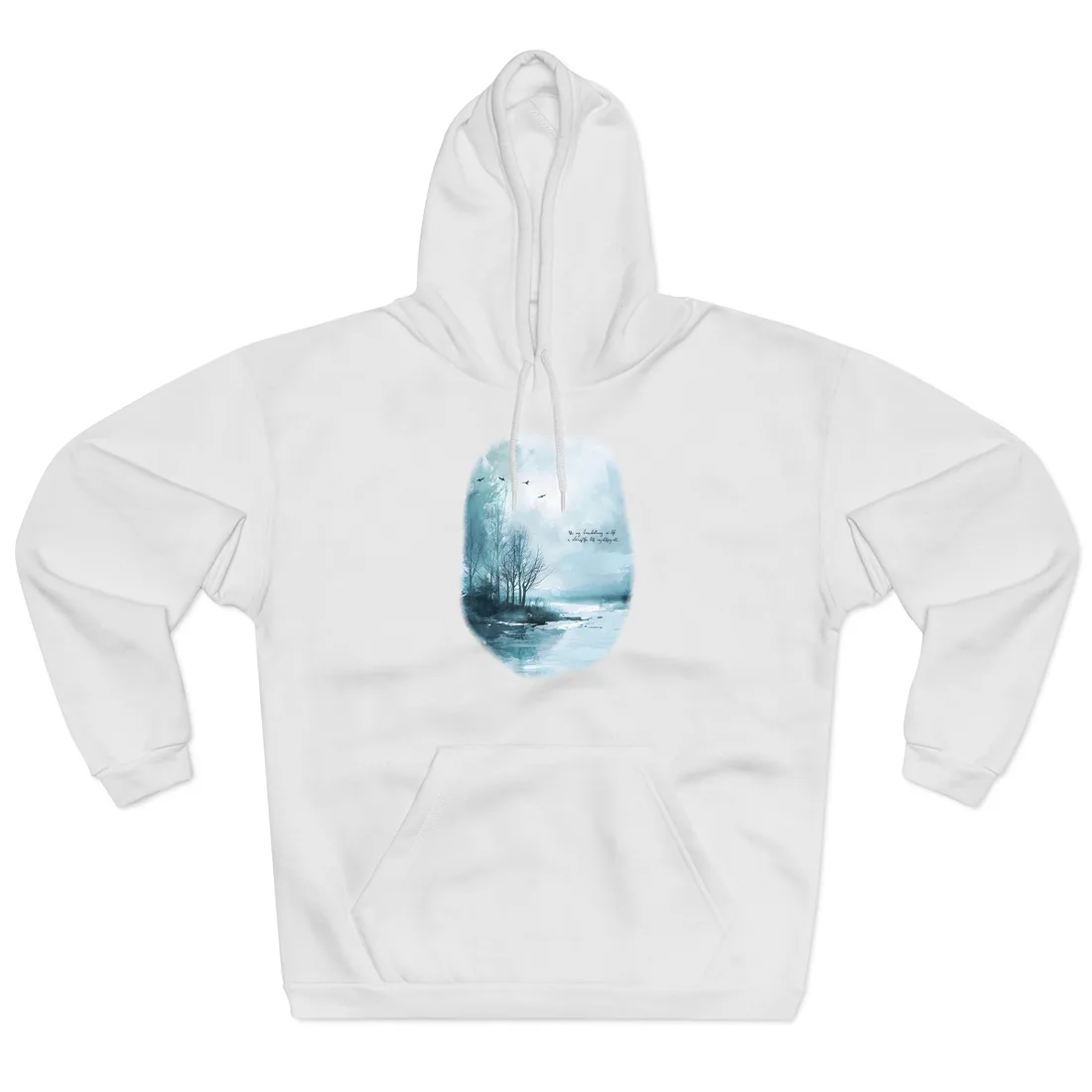 Serene Landscape: A Peaceful Nature Scene with Inspirational Quote - Hoodie (White)