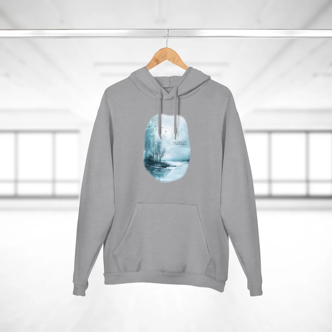 Serene Landscape: A Peaceful Nature Scene with Inspirational Quote - Hoodie (Heather Grey)