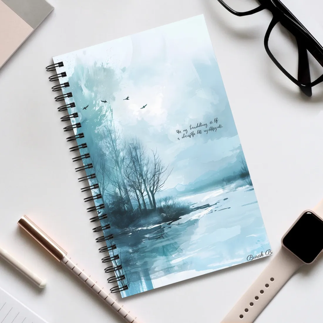 Serene Landscape: A Peaceful Nature Scene with Inspirational Quote - Spiral Notebook