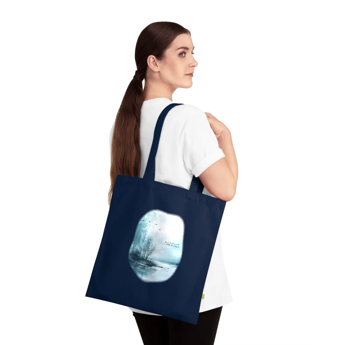 Serene Landscape: A Peaceful Nature Scene with Inspirational Quote - Tote Bag (French Navy)