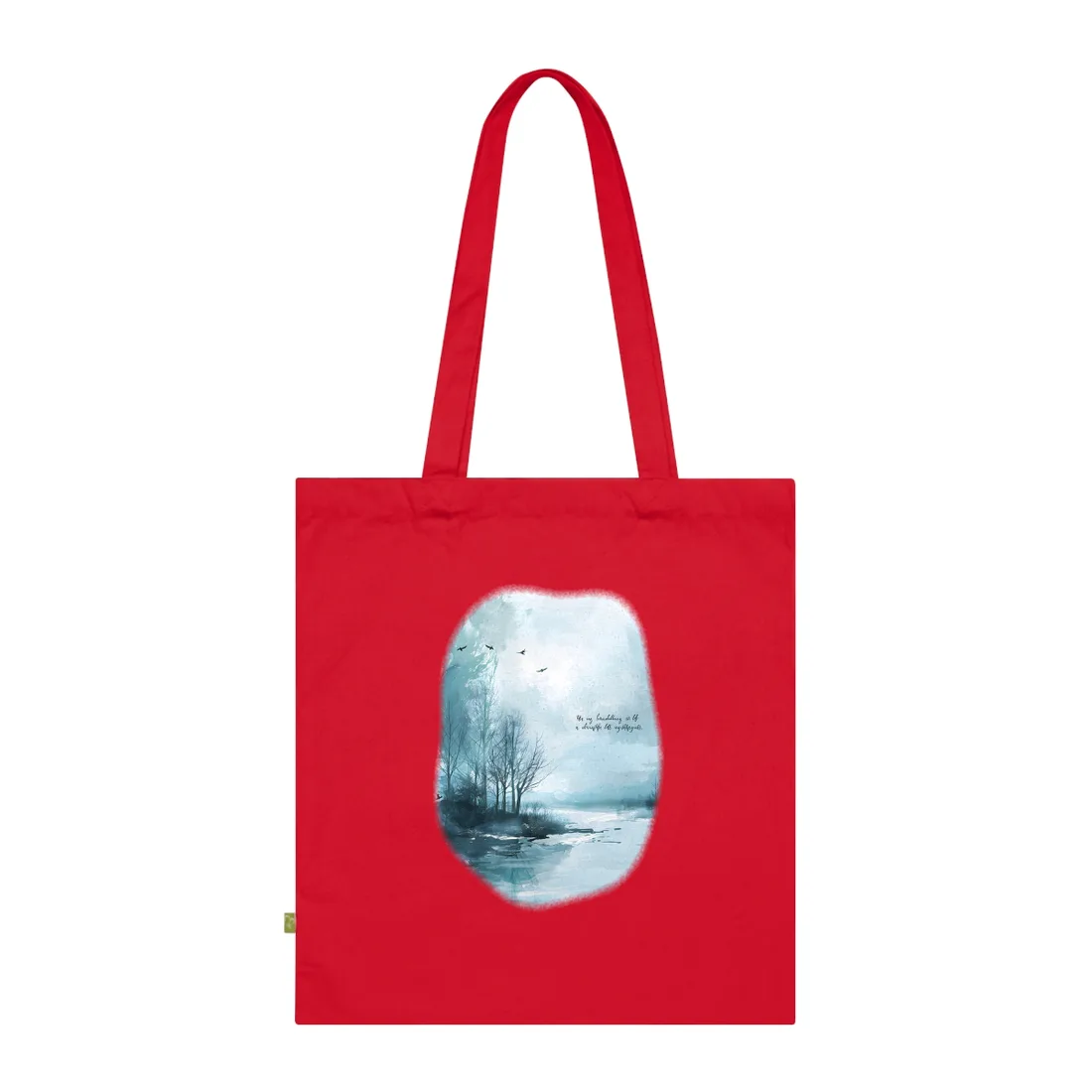 Serene Landscape: A Peaceful Nature Scene with Inspirational Quote - Tote Bag (Classic Red)