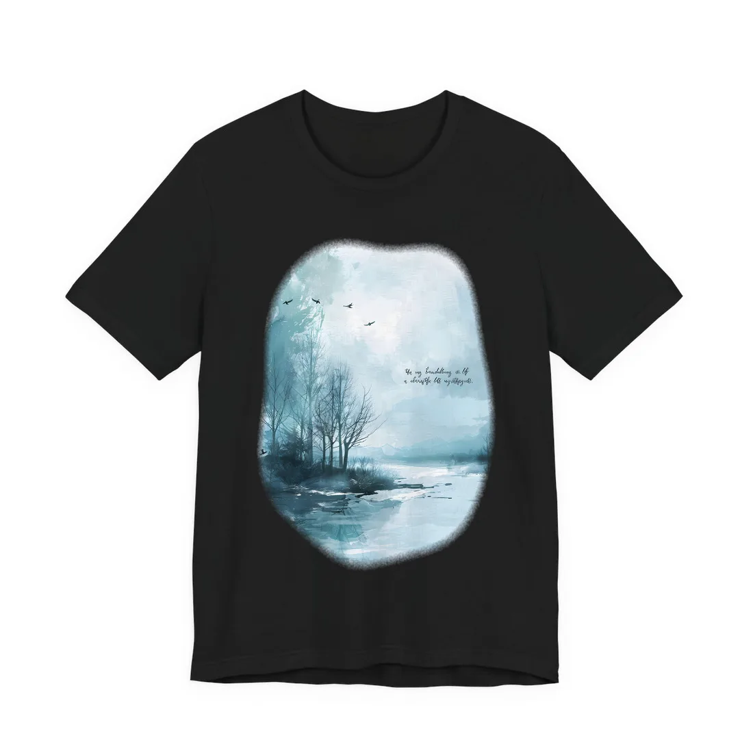 Serene Landscape: A Peaceful Nature Scene with Inspirational Quote - T-Shirt (Black)
