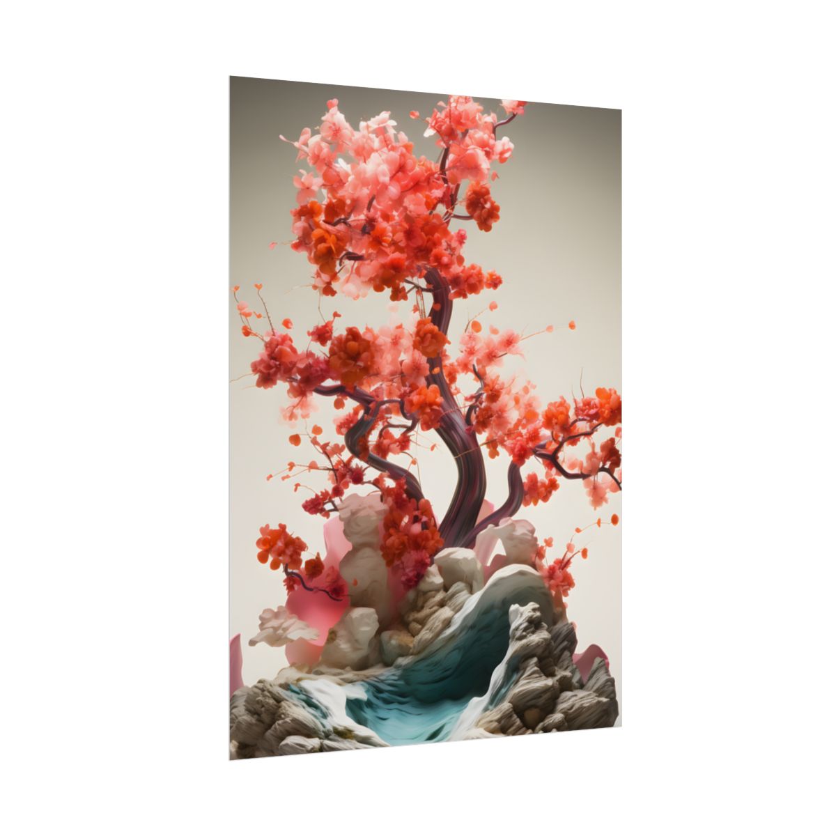 Serene Landscape in Ash Magenta: Mossy Nature Artwork - Poster