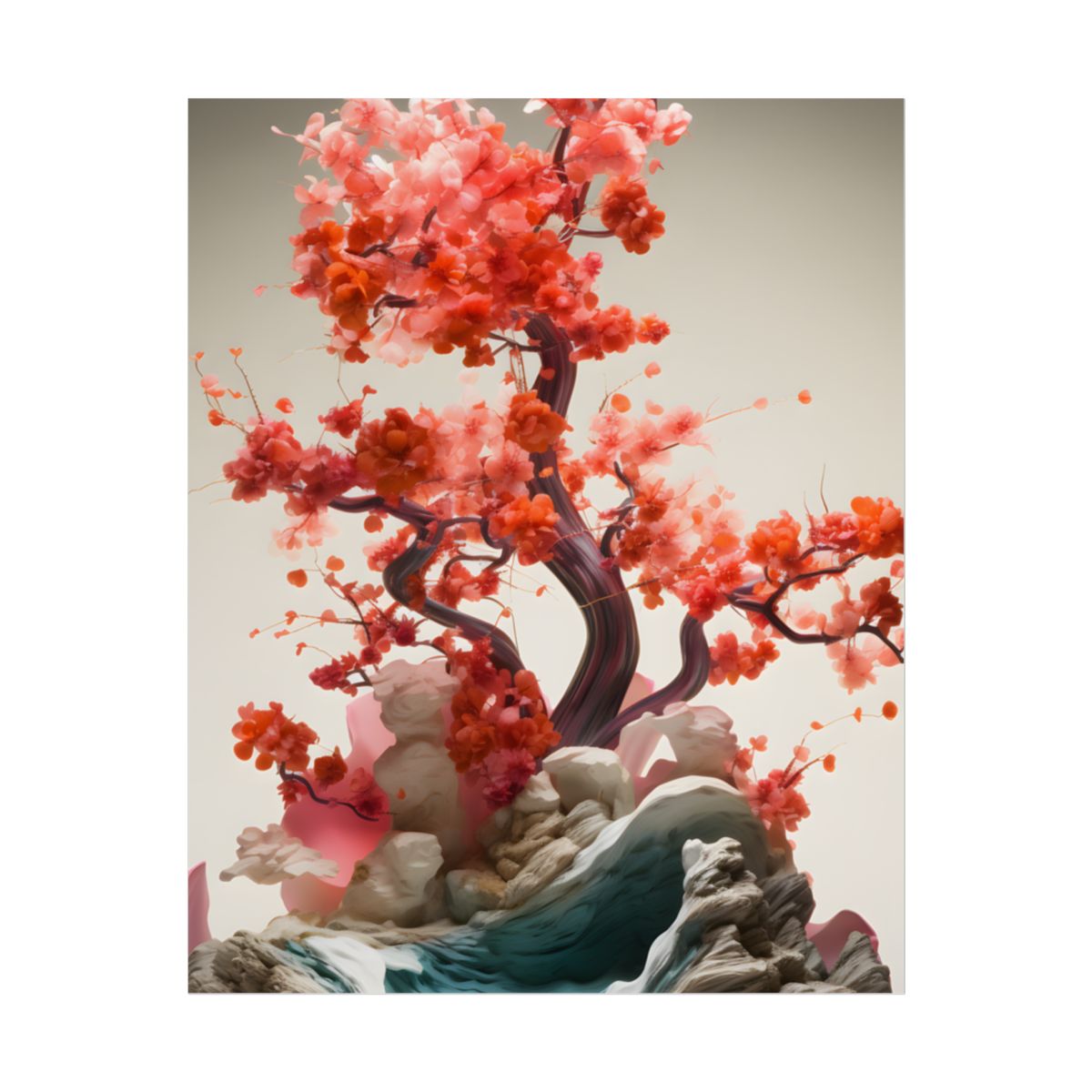 Serene Landscape in Ash Magenta: Mossy Nature Artwork - Poster