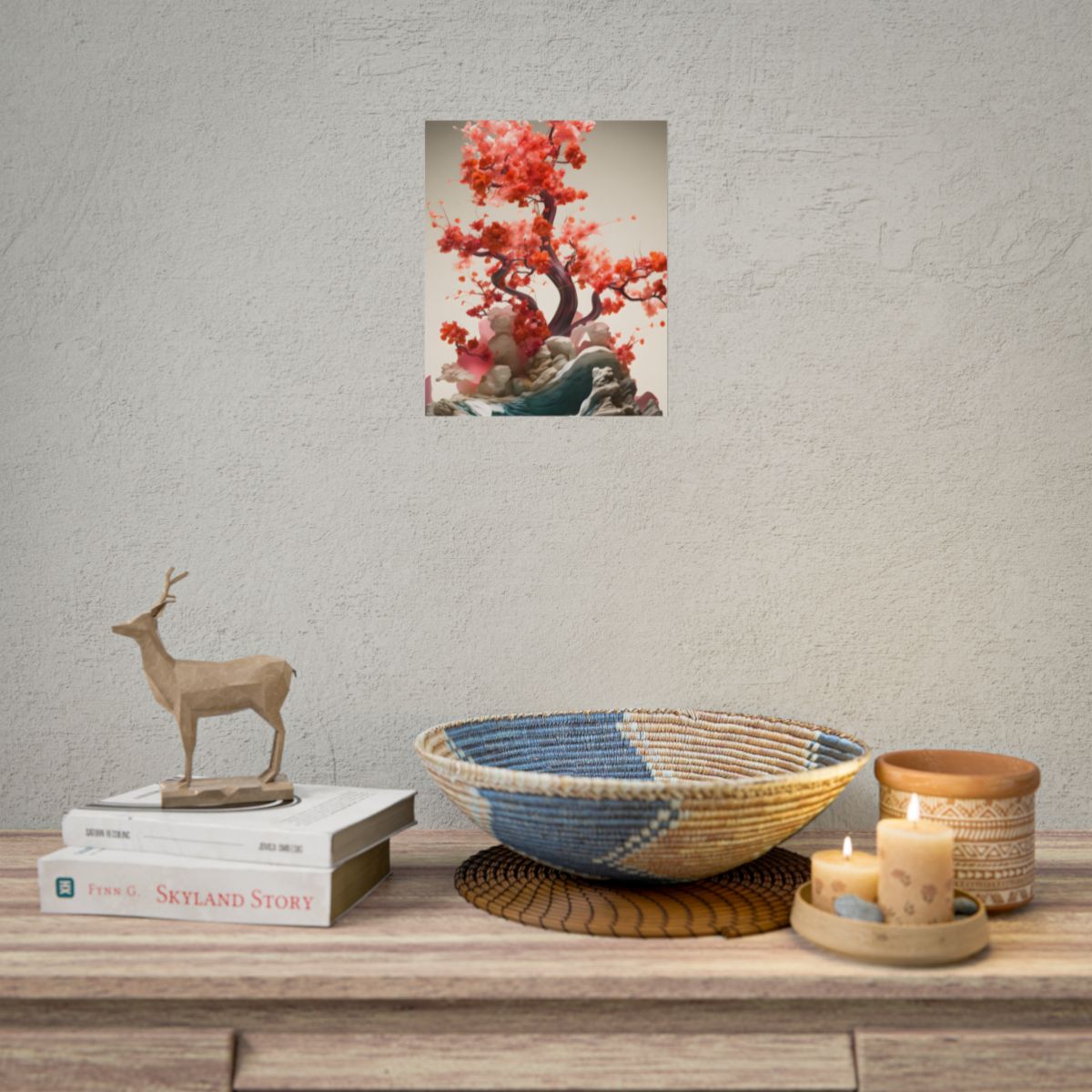 Serene Landscape in Ash Magenta: Mossy Nature Artwork - Poster