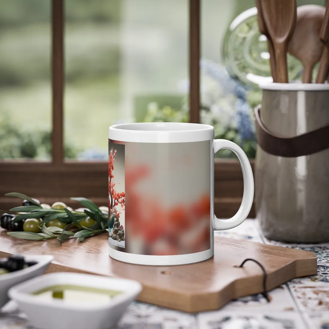 Serene Landscape in Ash Magenta: Mossy Nature - Mug