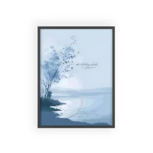 Blue Misty Lake Landscape Framed Poster