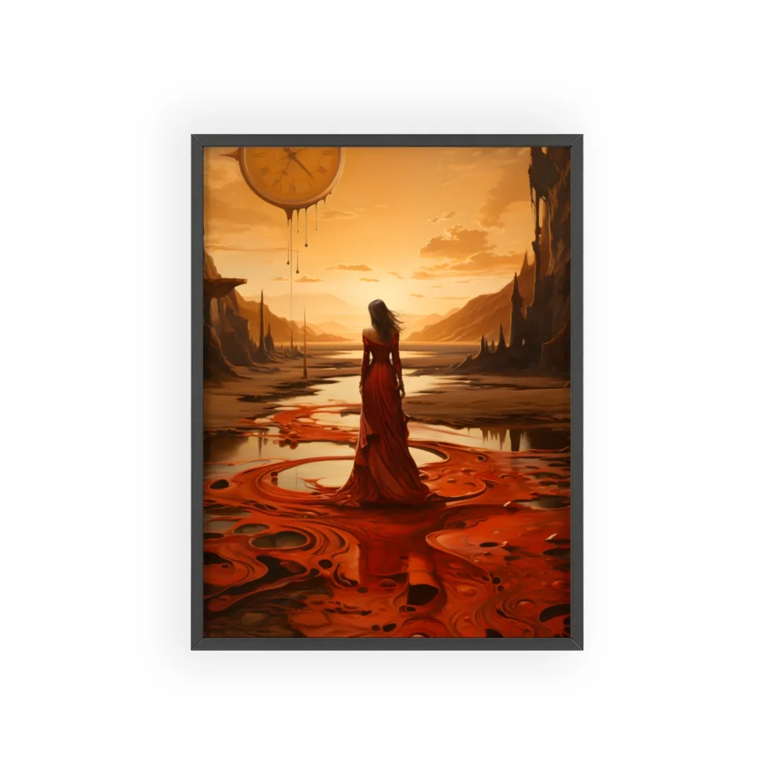 Serene Landscape: Peaceful Water Scene with Green Trees - Framed Poster