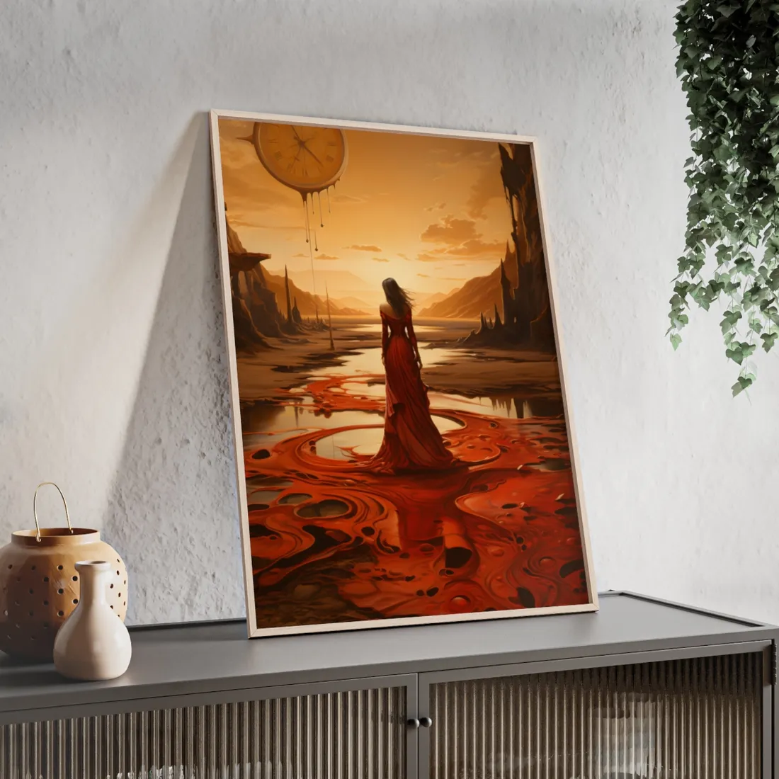 Serene Landscape: Peaceful Water Scene with Green Trees - Framed Poster