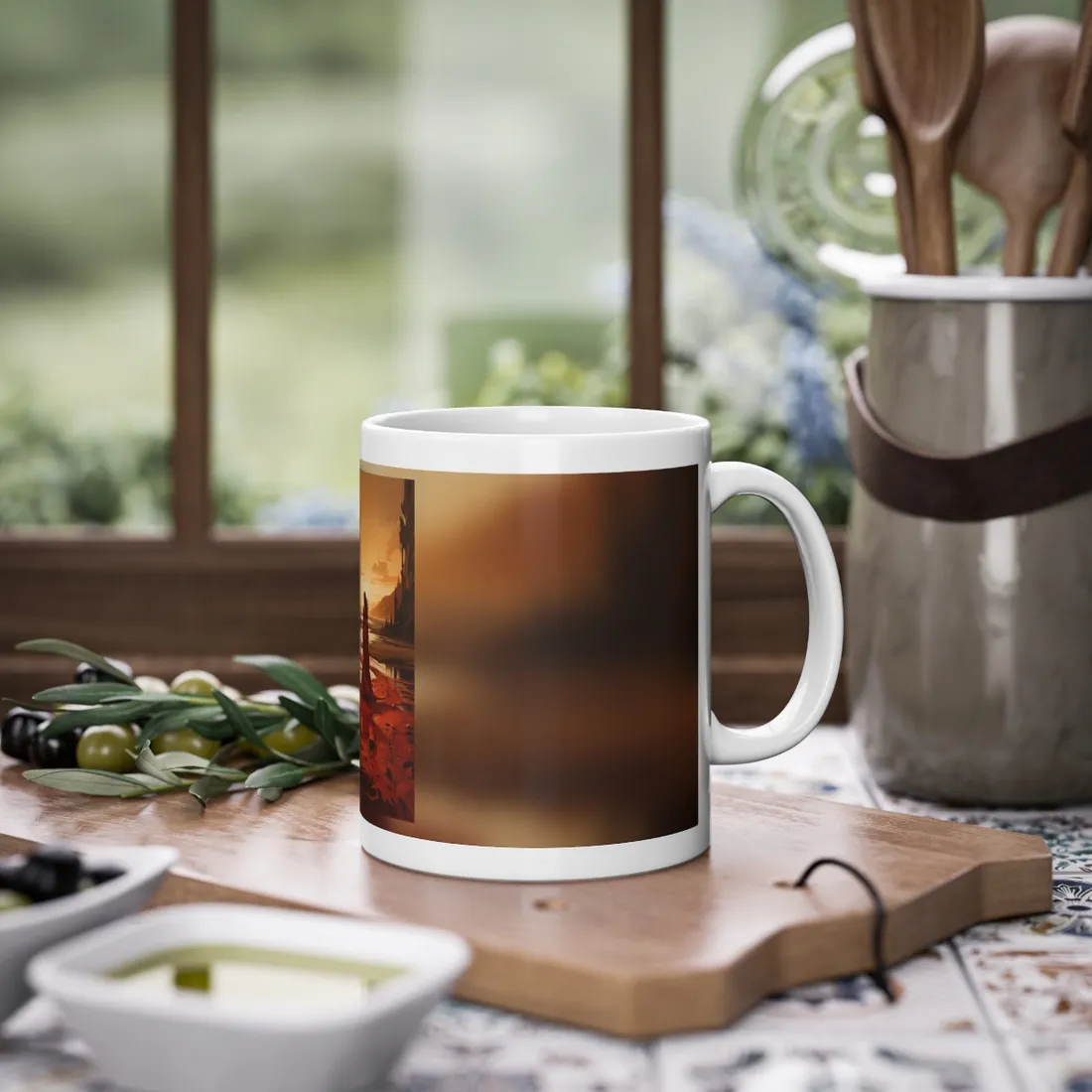 Serene Landscape: Peaceful Water Scene with Green Trees - Mug