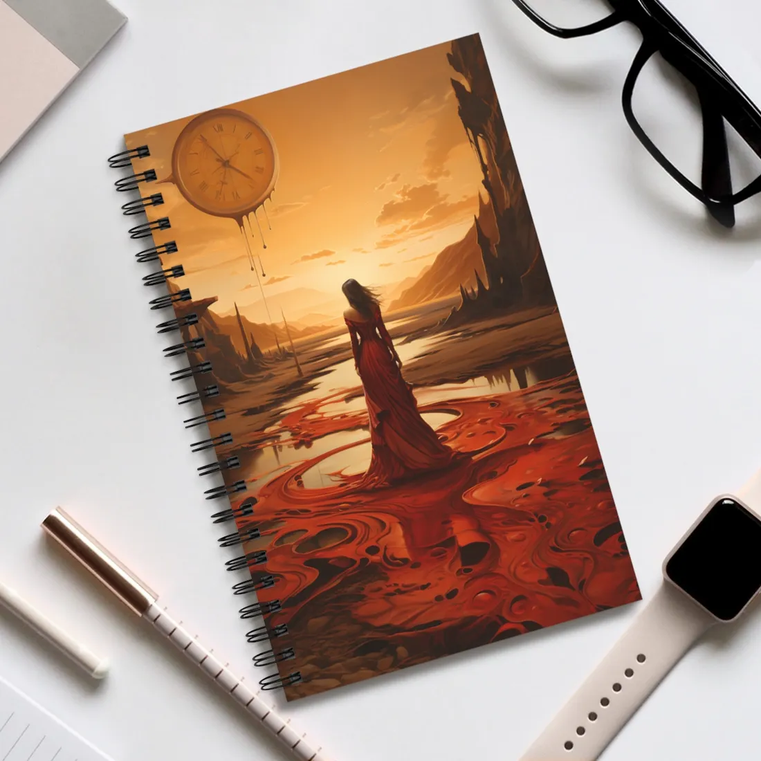 Serene Landscape: Peaceful Water Scene with Green Trees - Spiral Notebook