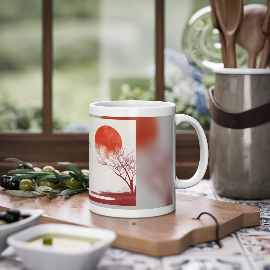 Serene Landscape with Cranes: Amidst Nature's Tranquility - Mug