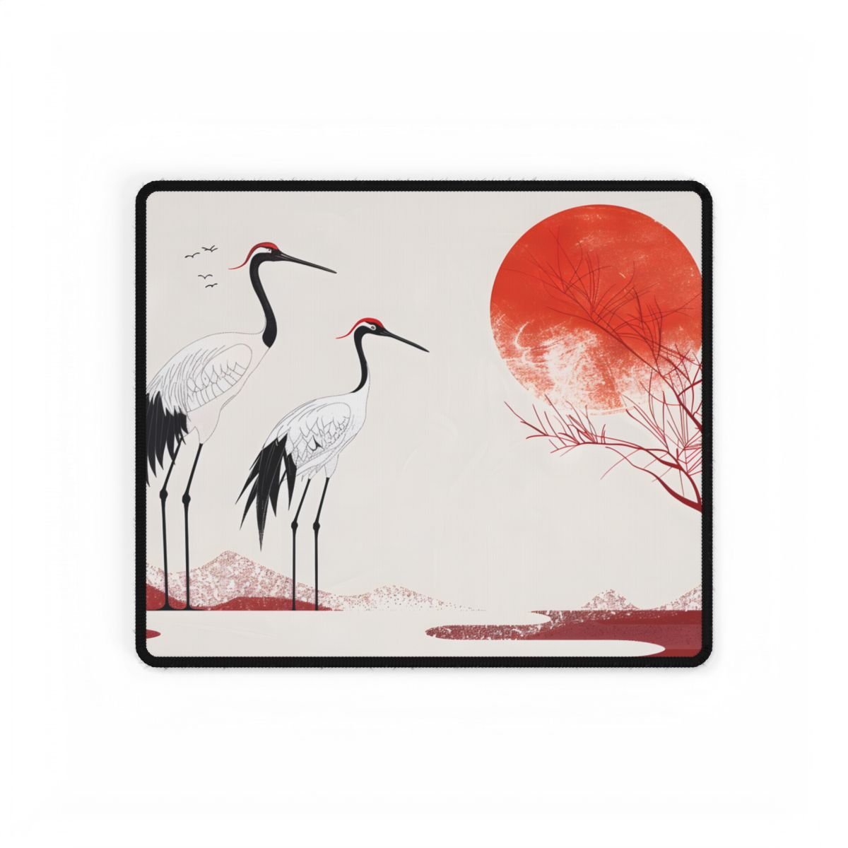 Serene Landscape with Cranes: Amidst Nature's Tranquility - Desk Mat