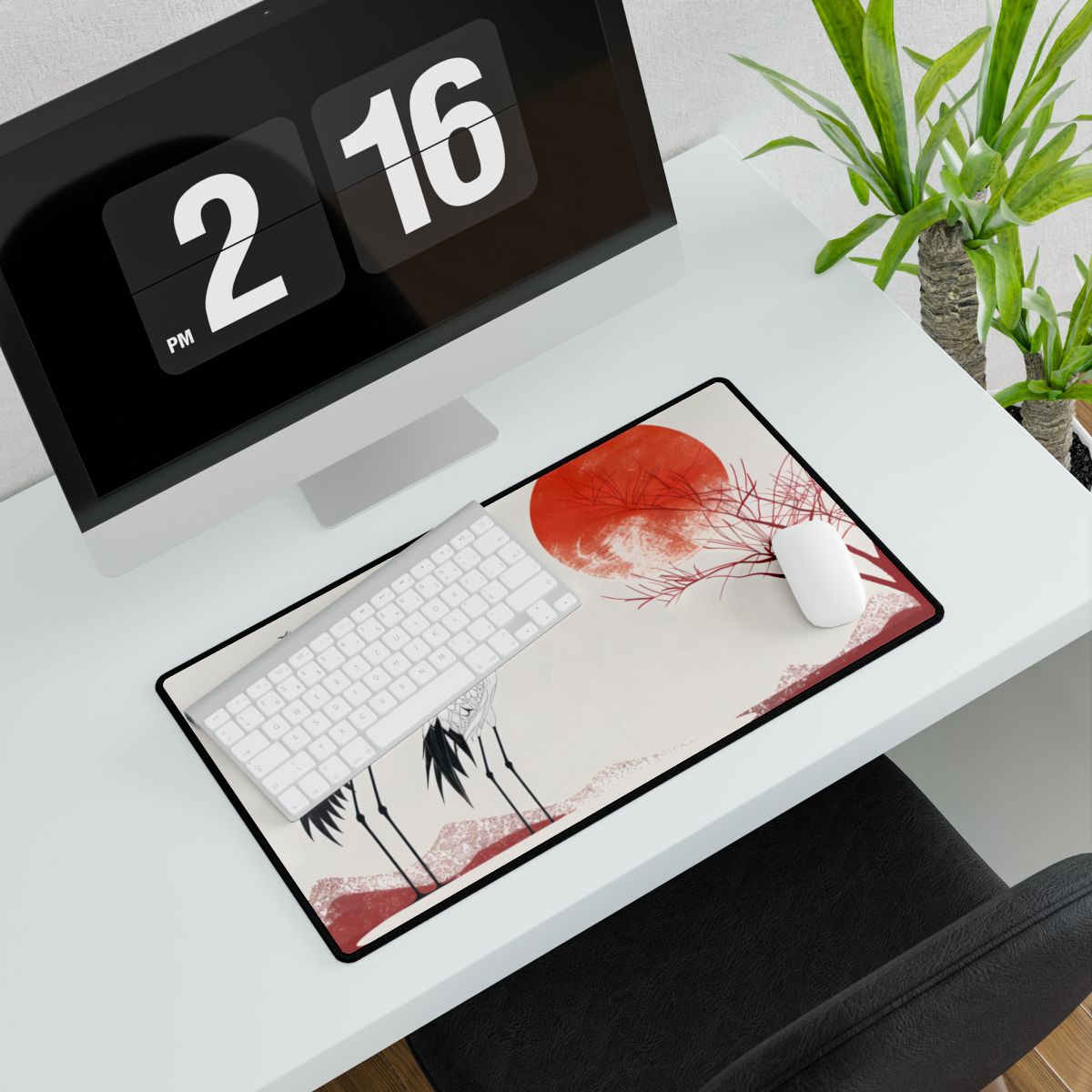 Serene Landscape with Cranes: Amidst Nature's Tranquility - Desk Mat