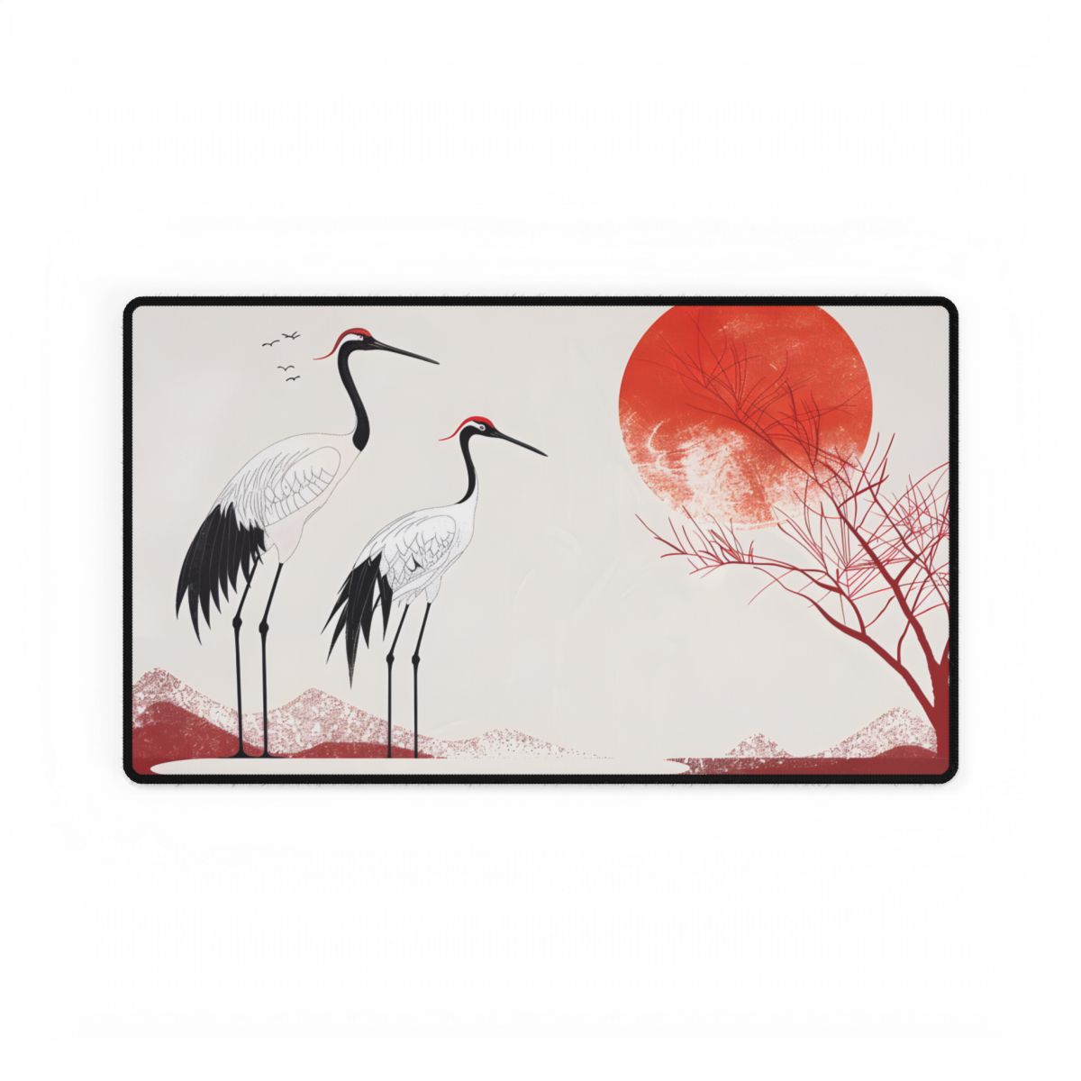 Serene Landscape with Cranes: Amidst Nature's Tranquility - Desk Mat