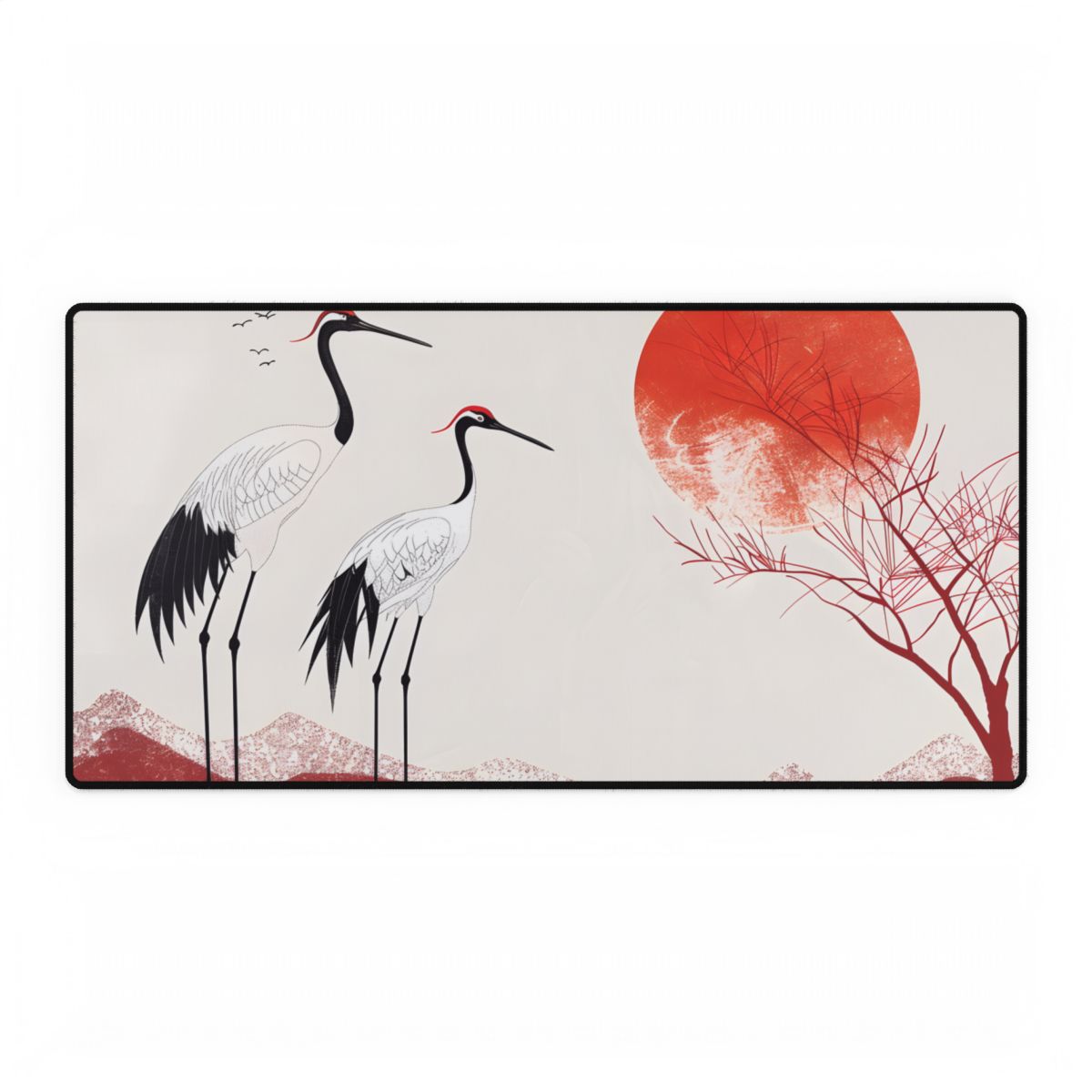 Serene Landscape with Cranes: Amidst Nature's Tranquility - Desk Mat