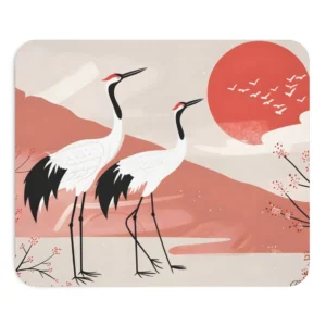 Two Cranes with Red Sun Mouse Pad