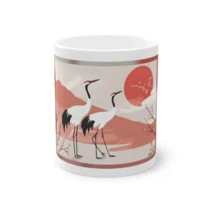 Two Cranes with Red Sun Mug