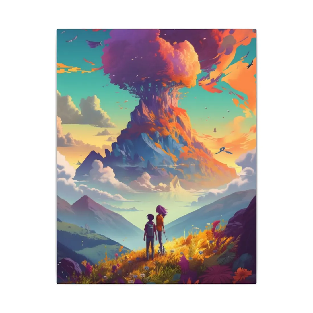 Serene Meadow Adventure: A Girl and a Boy in Nature - Canvas