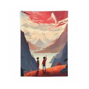 Two Children Overlooking a Valley Wall Tapestry
