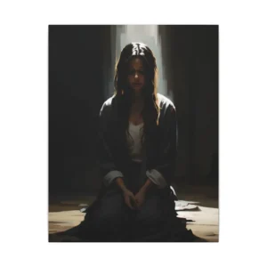 Seated Woman in Dark Room Canvas Print
