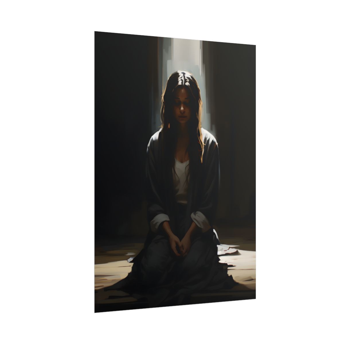 Serene Moment: Digital Artwork of a Person in Front of a Building with Trees - Poster