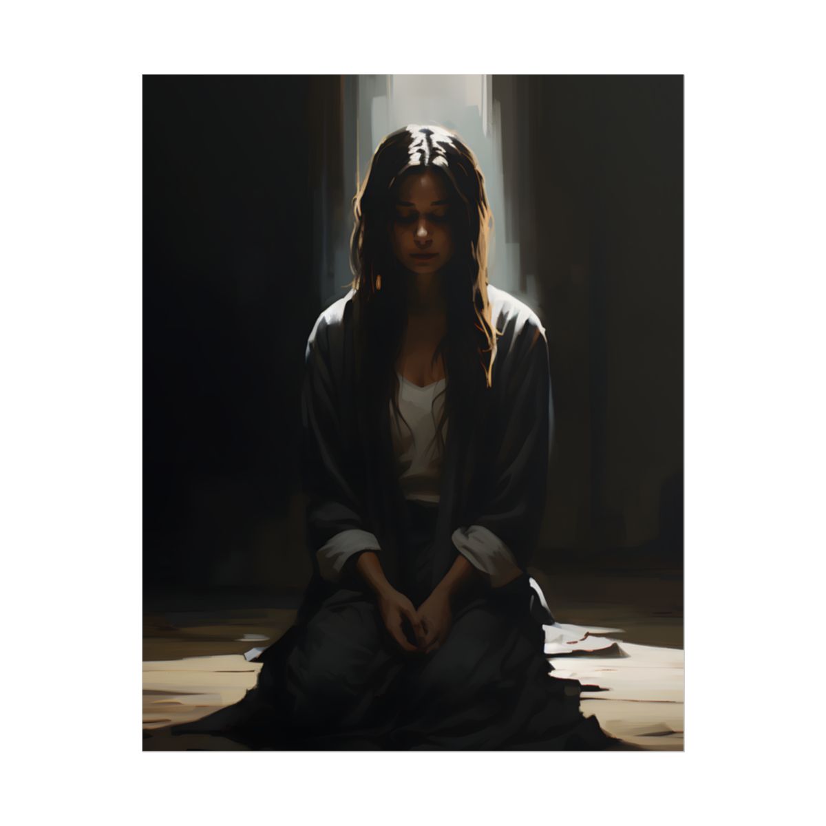 Serene Moment: Digital Artwork of a Person in Front of a Building with Trees - Poster