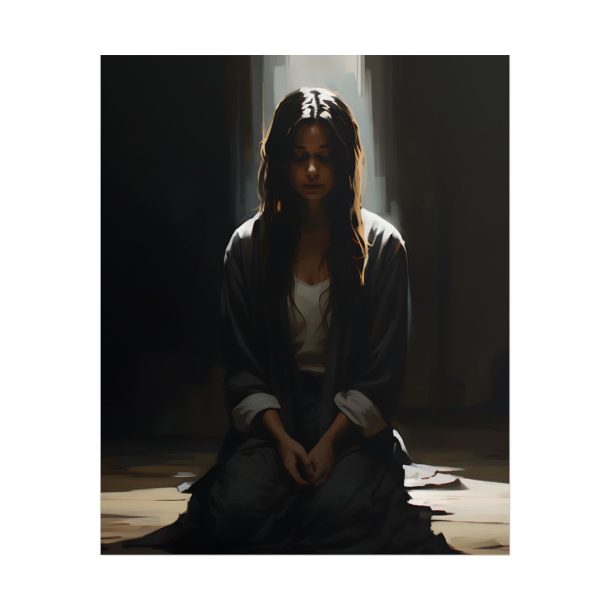Serene Moment: Digital Artwork of a Person in Front of a Building with Trees - Poster