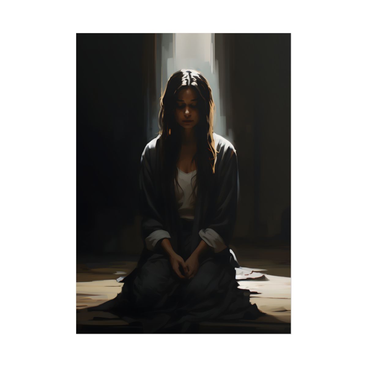 Serene Moment: Digital Artwork of a Person in Front of a Building with Trees - Poster