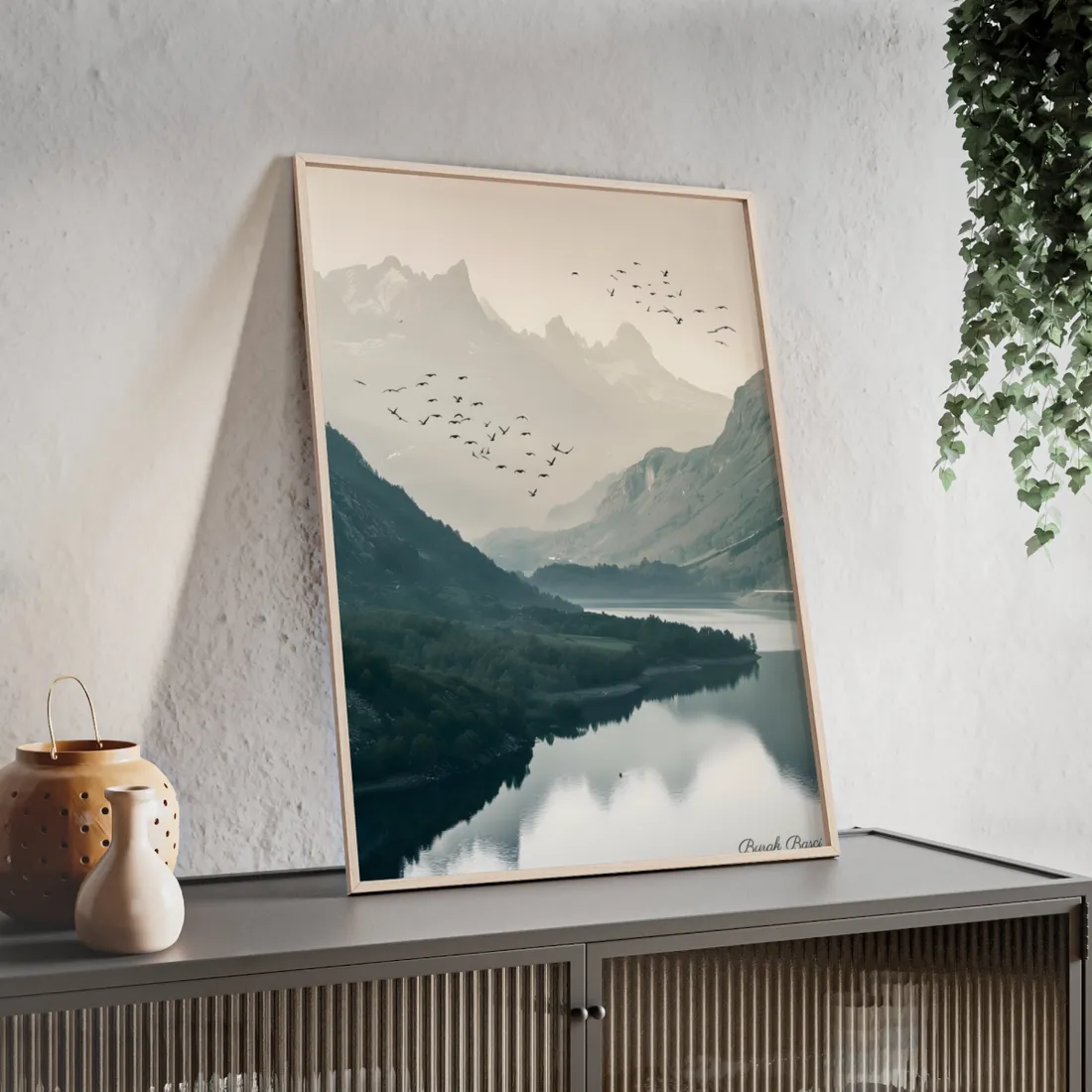Serene Mountain Lake: A Peaceful Nature - Framed Poster