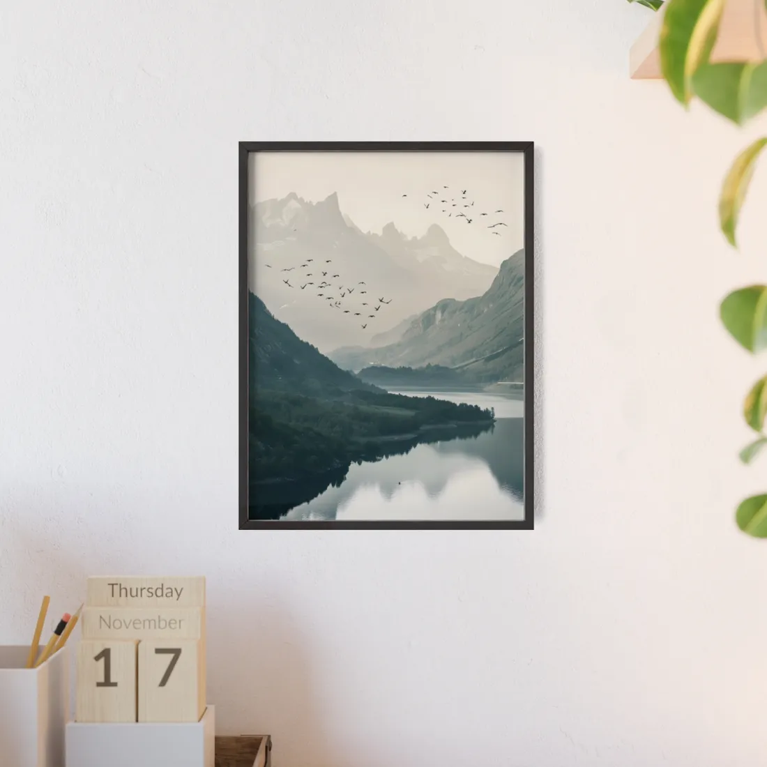 Serene Mountain Lake: A Peaceful Nature - Framed Poster