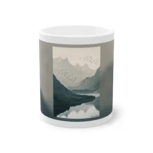Mountain Lake with Flying Birds Mug