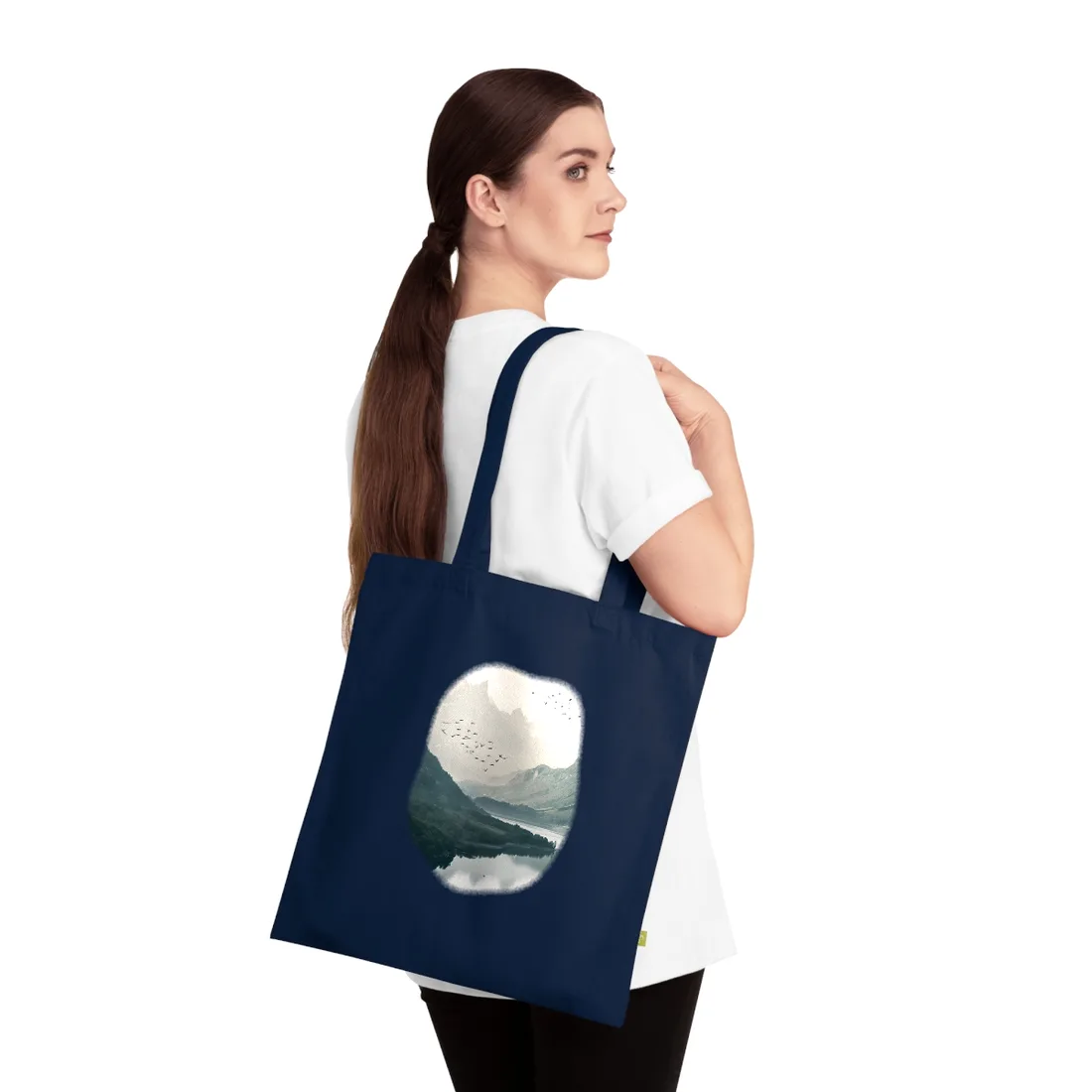Serene Mountain Lake: A Peaceful Nature - Tote Bag (French Navy)