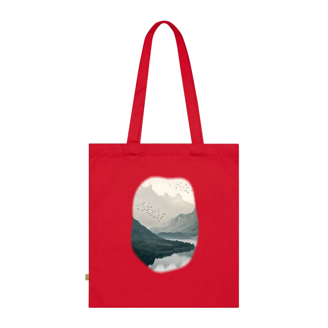 Serene Mountain Lake: A Peaceful Nature - Tote Bag (Classic Red)