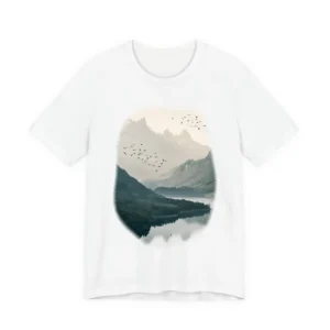 Mountain Lake with Flying Birds T-Shirt