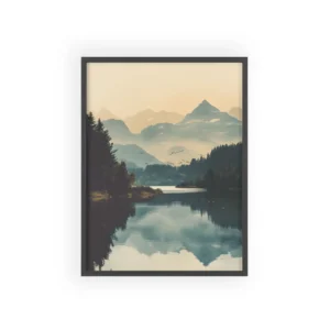 Misty Mountain Lake Landscape Framed Poster