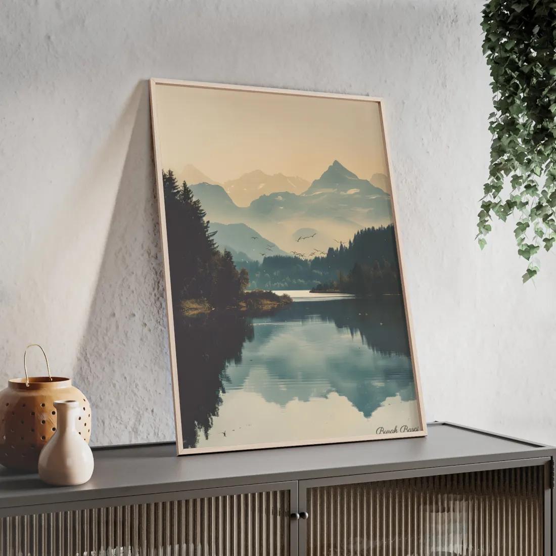 Serene Mountain Lake Aerial: Birds Eye View - Framed Poster