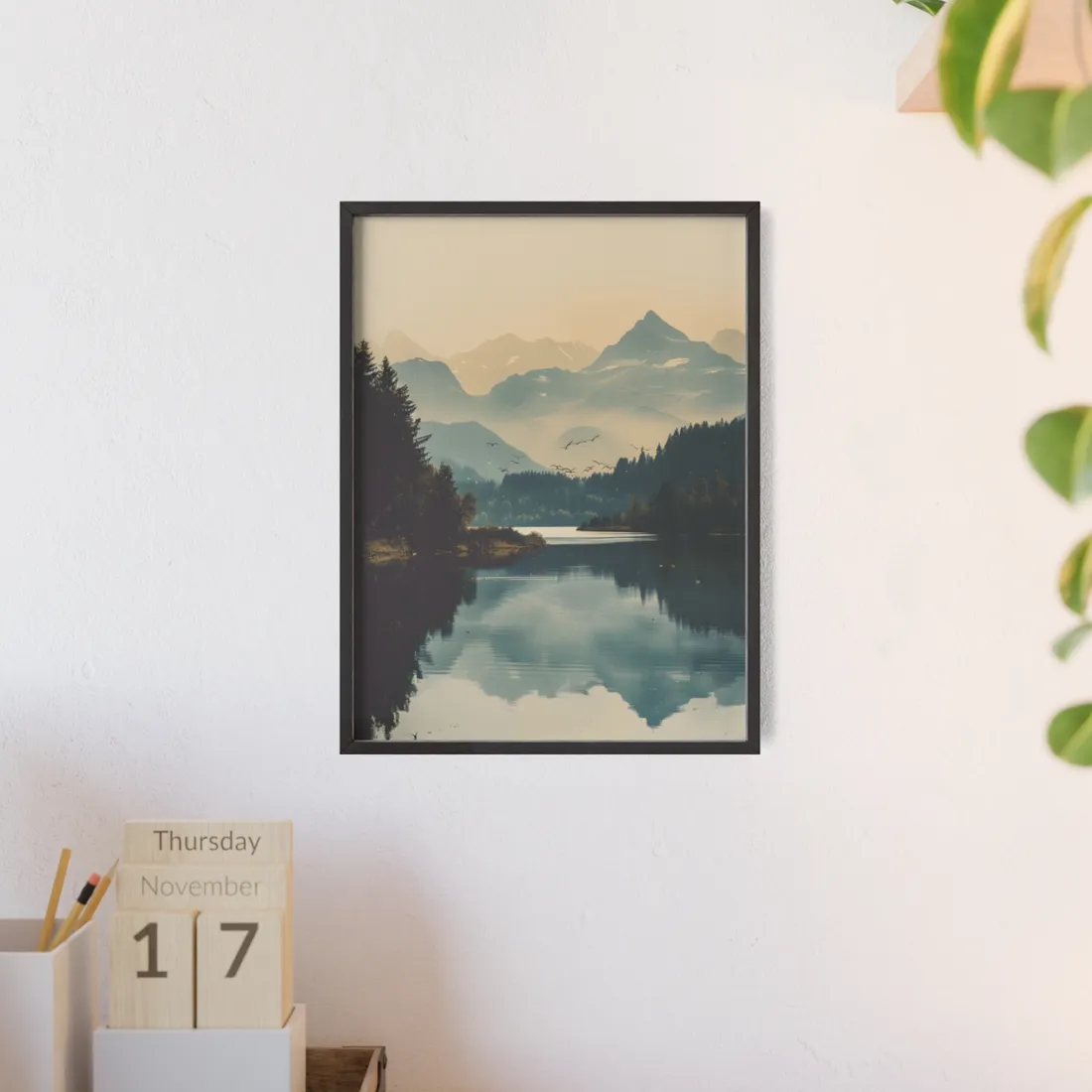 Serene Mountain Lake Aerial: Birds Eye View - Framed Poster