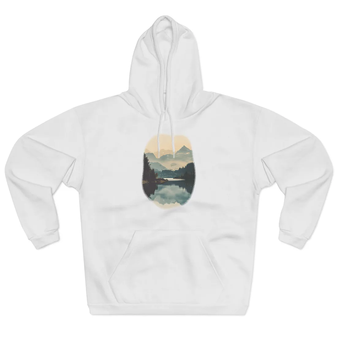 Serene Mountain Lake Aerial: Birds Eye View - Hoodie (White)