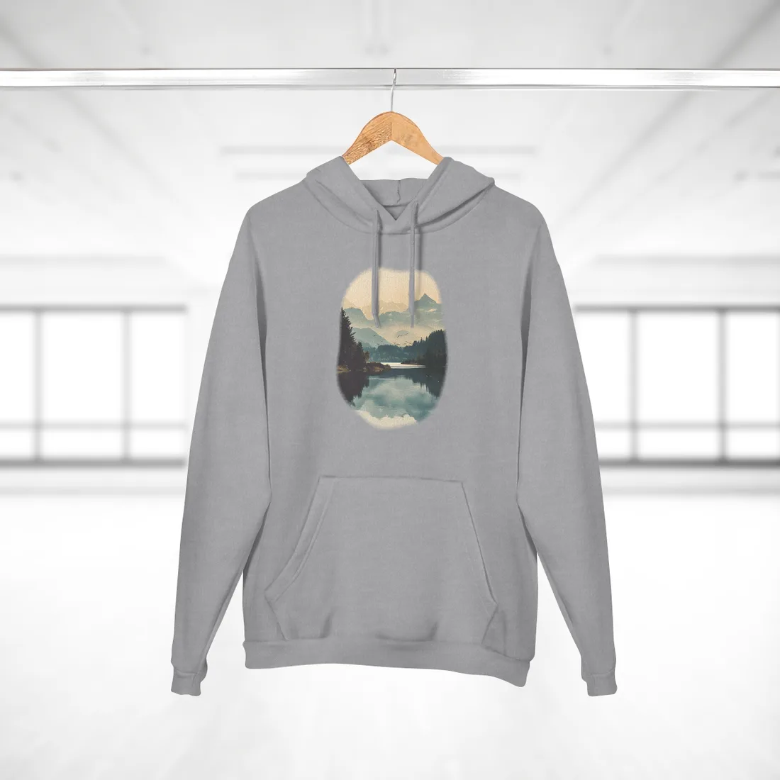 Serene Mountain Lake Aerial: Birds Eye View - Hoodie (Heather Grey)