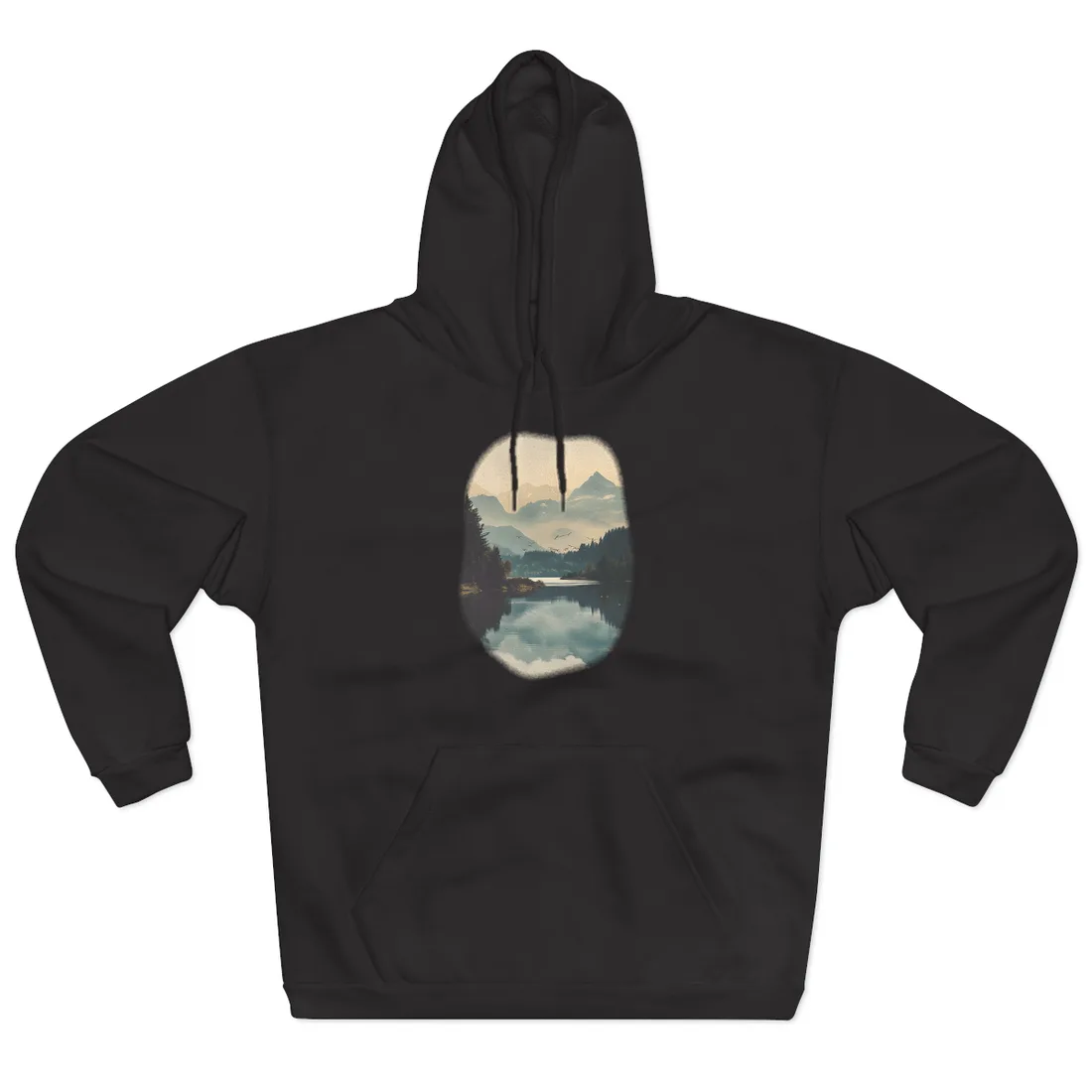 Serene Mountain Lake Aerial: Birds Eye View - Hoodie (Black)