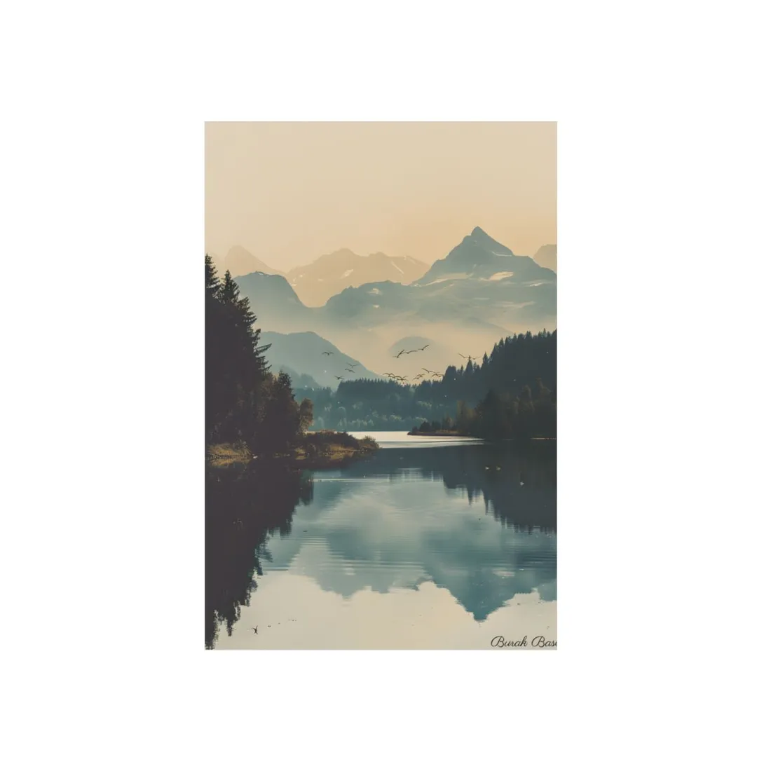 Serene Mountain Lake Aerial: Birds Eye View - Metal Poster
