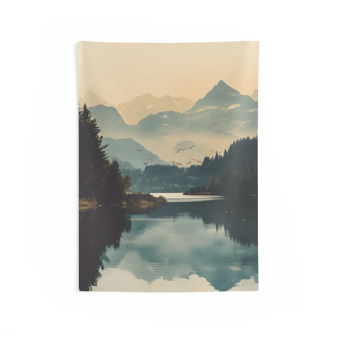 Serene Mountain Lake Aerial: Birds Eye View - Wall Tapestry