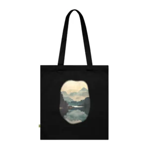 Misty Mountain Lake Landscape Tote Bag