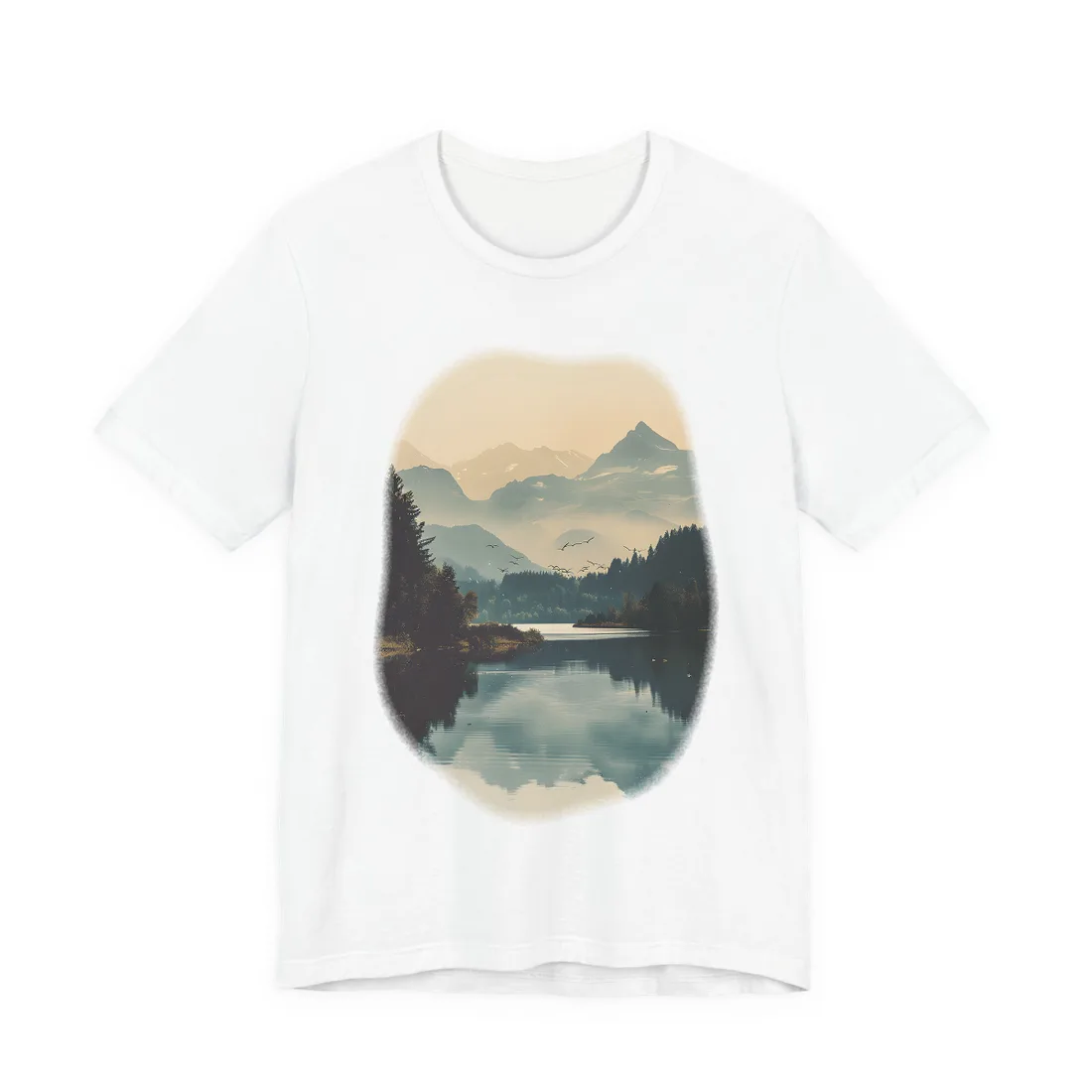 Serene Mountain Lake Aerial: Birds Eye View - T-Shirt (White)