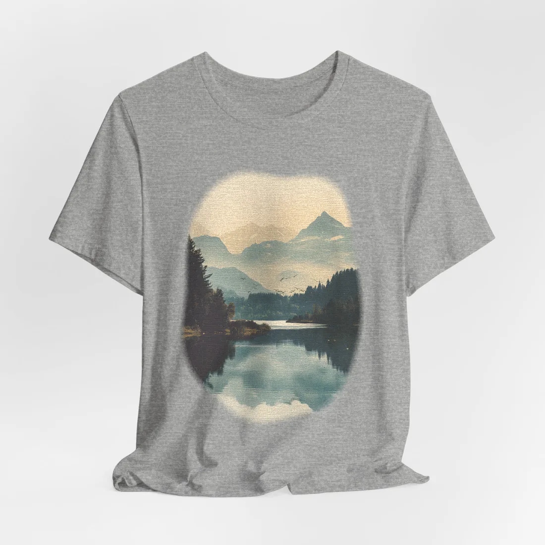 Serene Mountain Lake Aerial: Birds Eye View - T-Shirt (Athletic Heather)