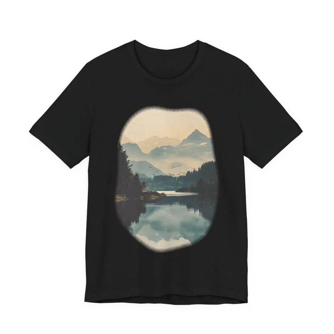Serene Mountain Lake Aerial: Birds Eye View - T-Shirt (Black)