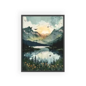 Mountain Lake at Sunrise Framed Poster
