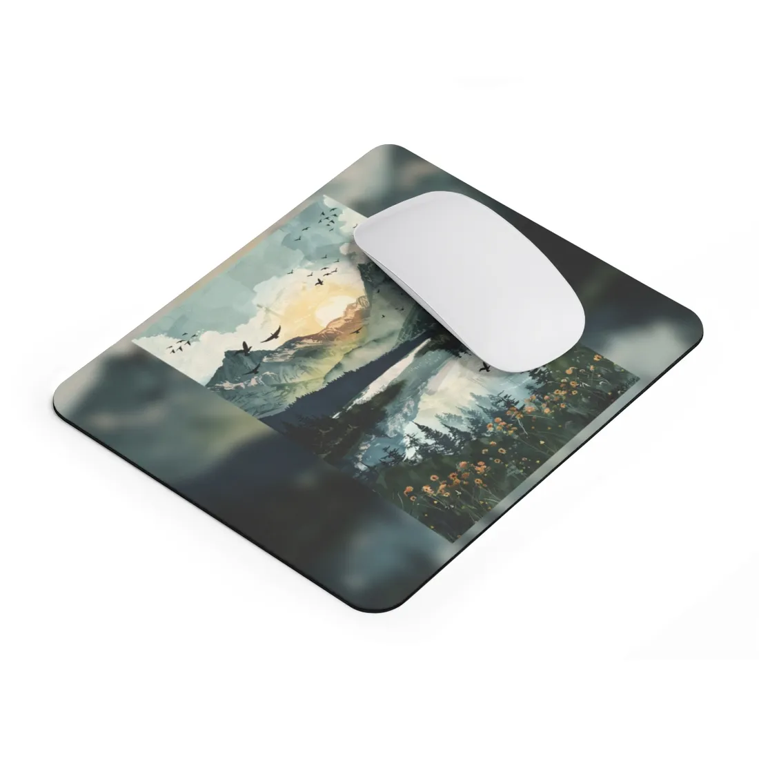 Serene Mountain Lake: Birds in Flight - Natural Art - Mouse Pad